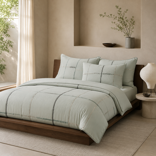 Bamboo Rain Grid Four-Piece Bedding Set