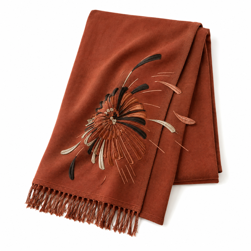 Fanburst Chrysanthemum Embroidered Throw