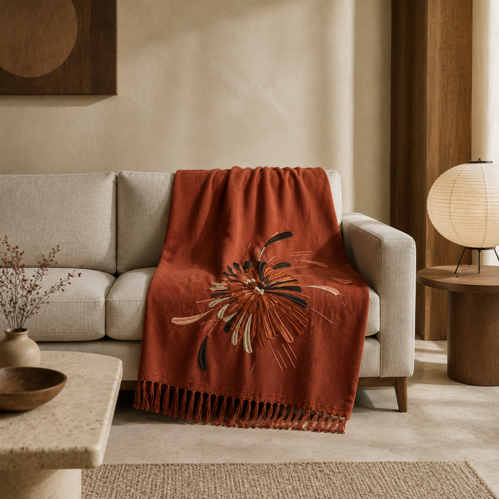 Fanburst Chrysanthemum Embroidered Throw