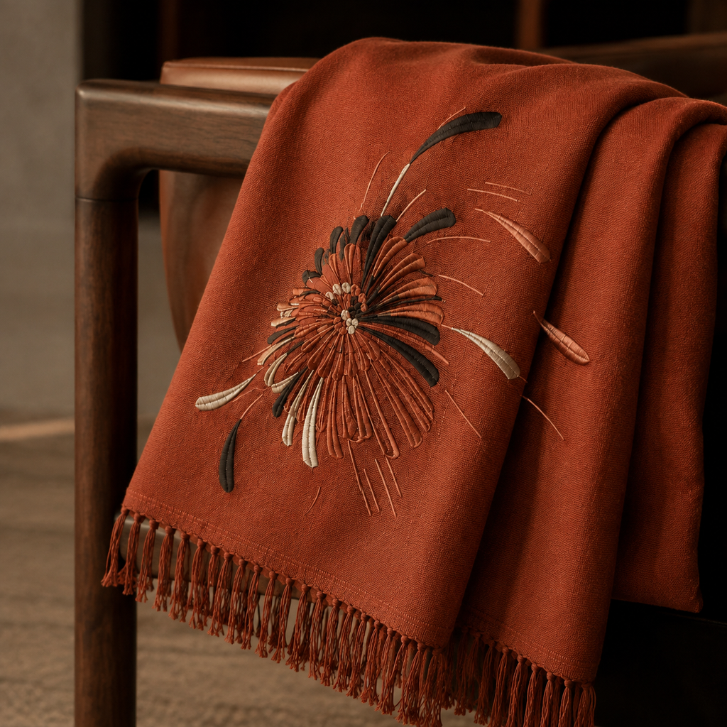 Fanburst Chrysanthemum Embroidered Throw