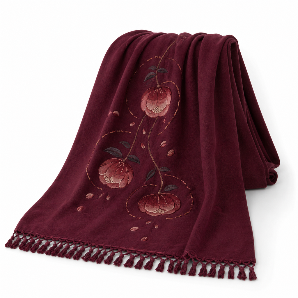 Lantern Camellia Embroidered Throw