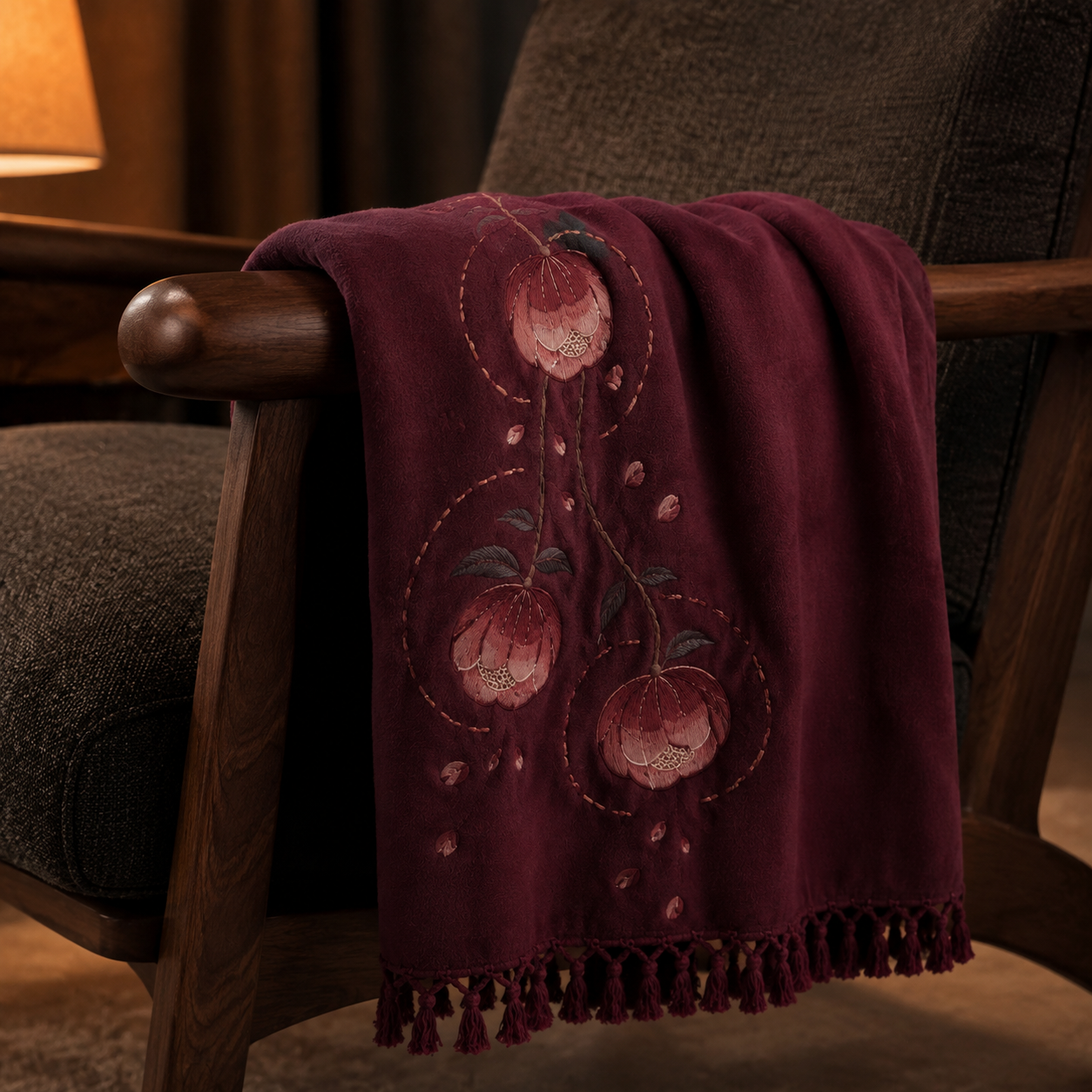 Lantern Camellia Embroidered Throw