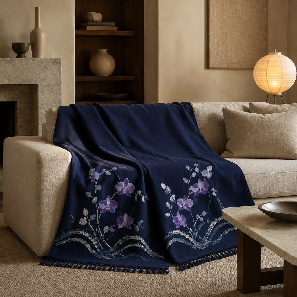 Orchid Tide Embroidered Throw
