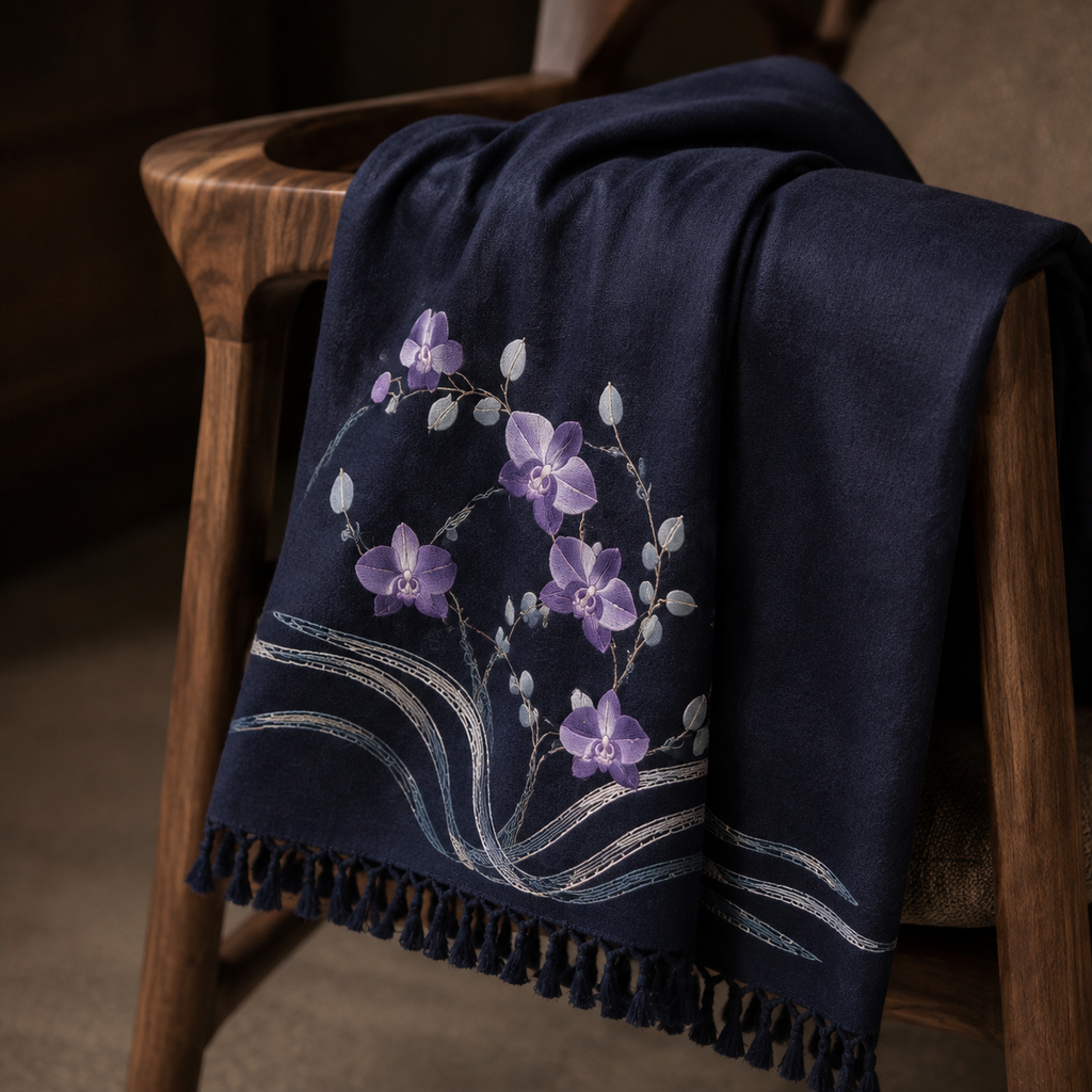Orchid Tide Embroidered Throw