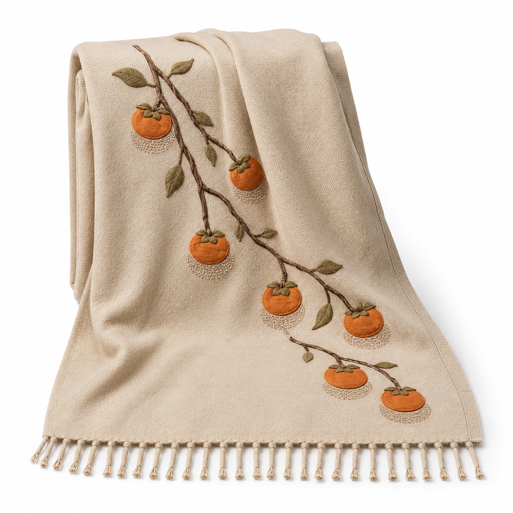 Persimmon Branch Embroidered Throw