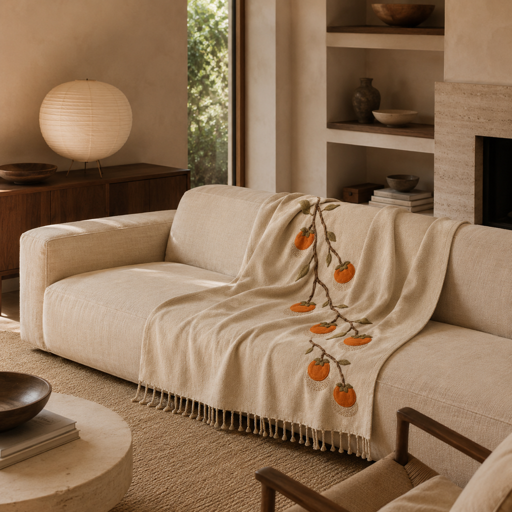 Persimmon Branch Embroidered Throw