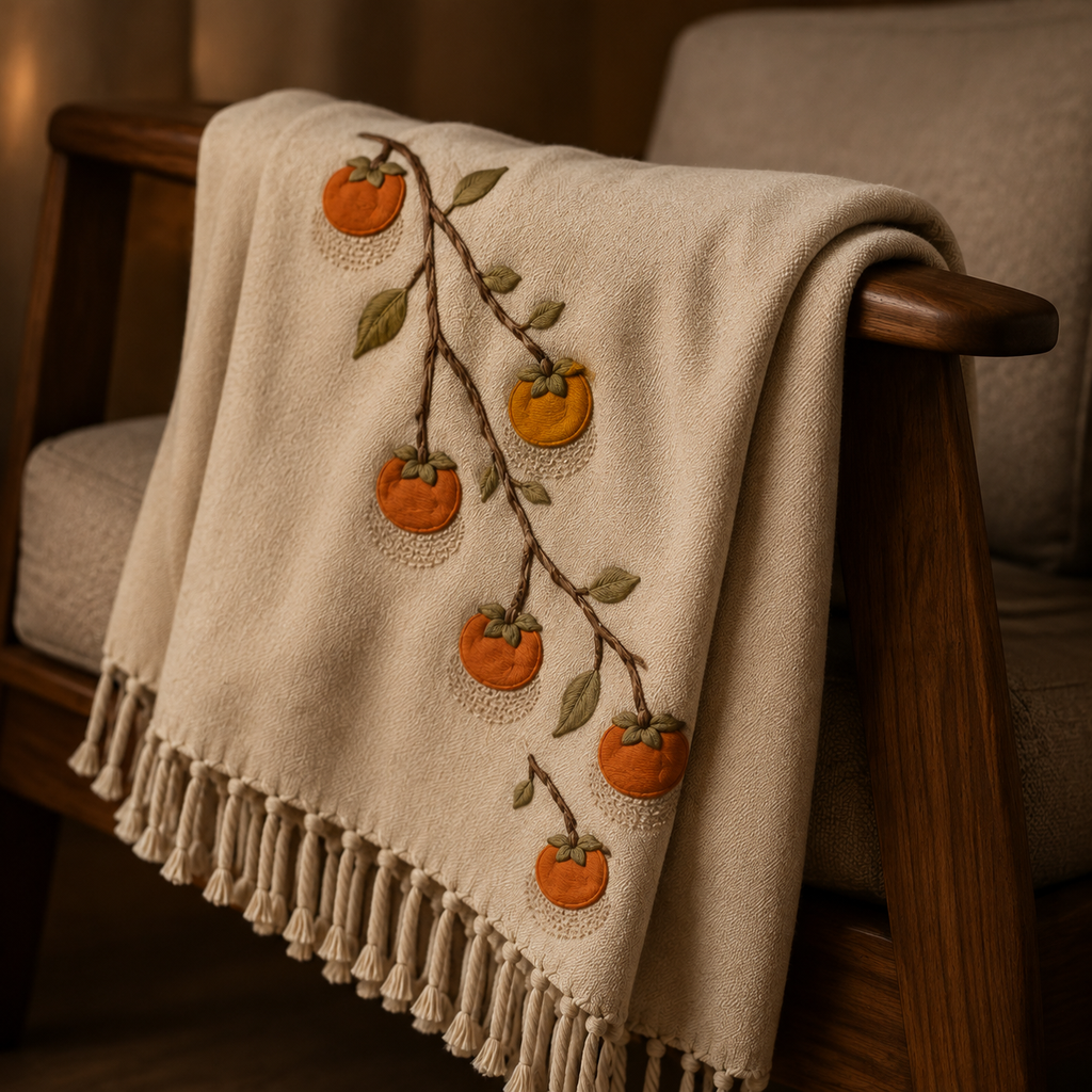 Persimmon Branch Embroidered Throw