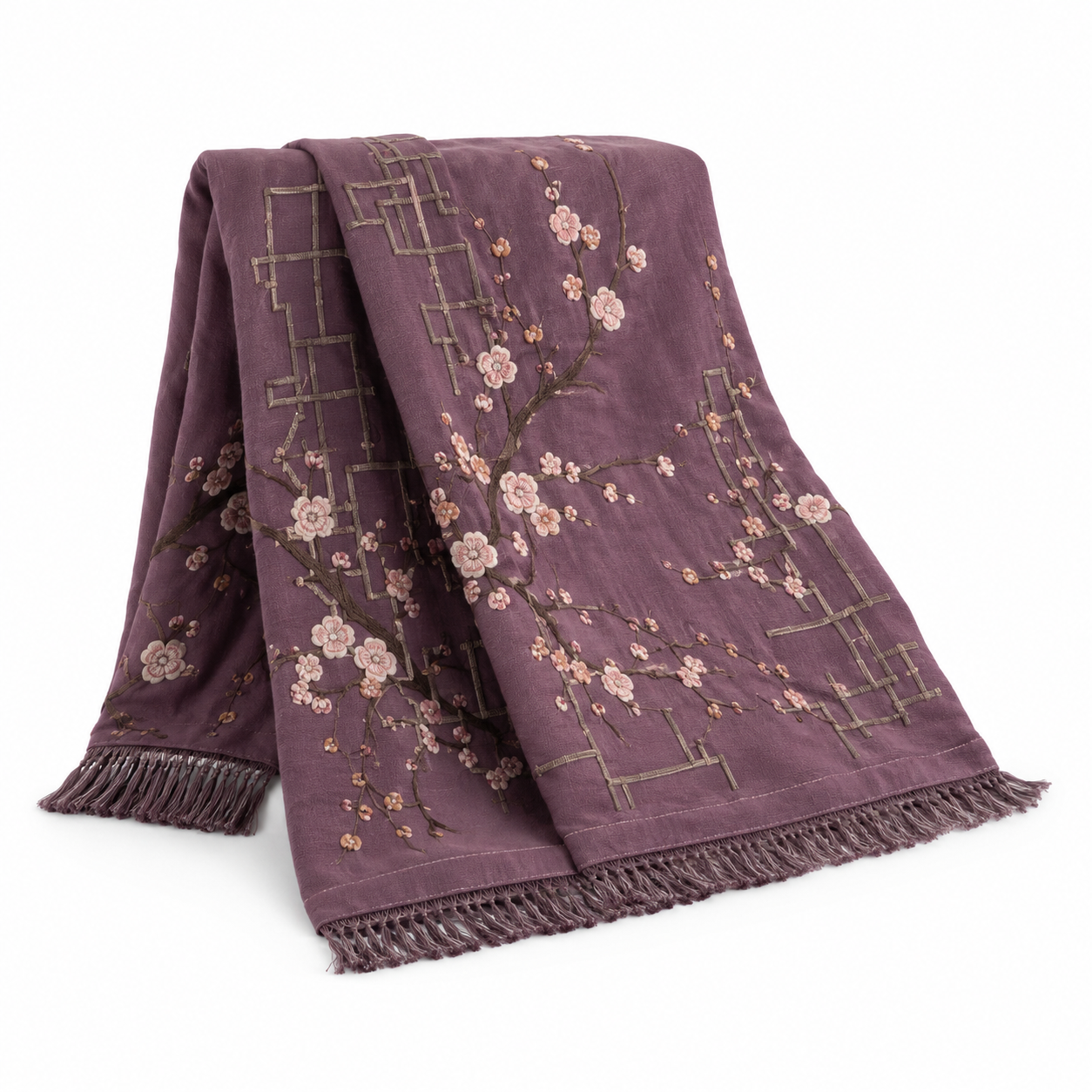 Plum Lattice Embroidered Throw
