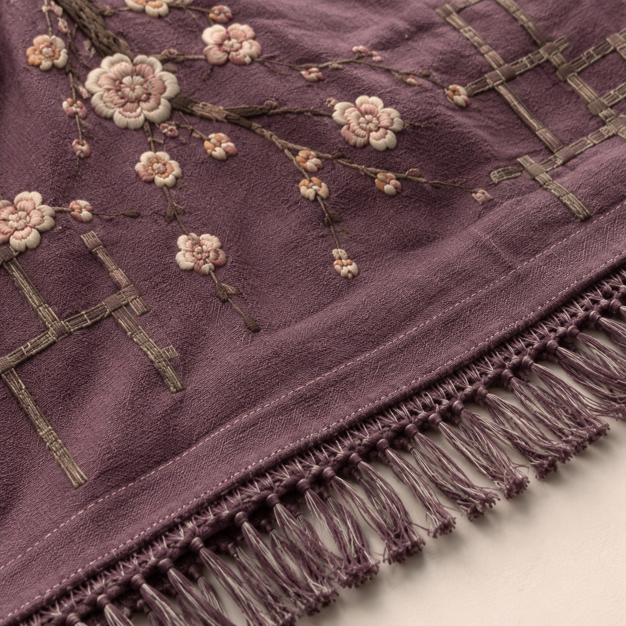 Plum Lattice Embroidered Throw