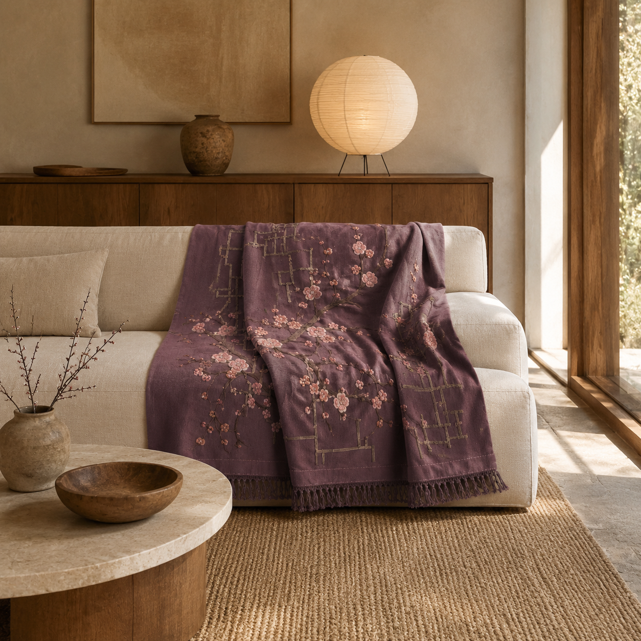 Plum Lattice Embroidered Throw