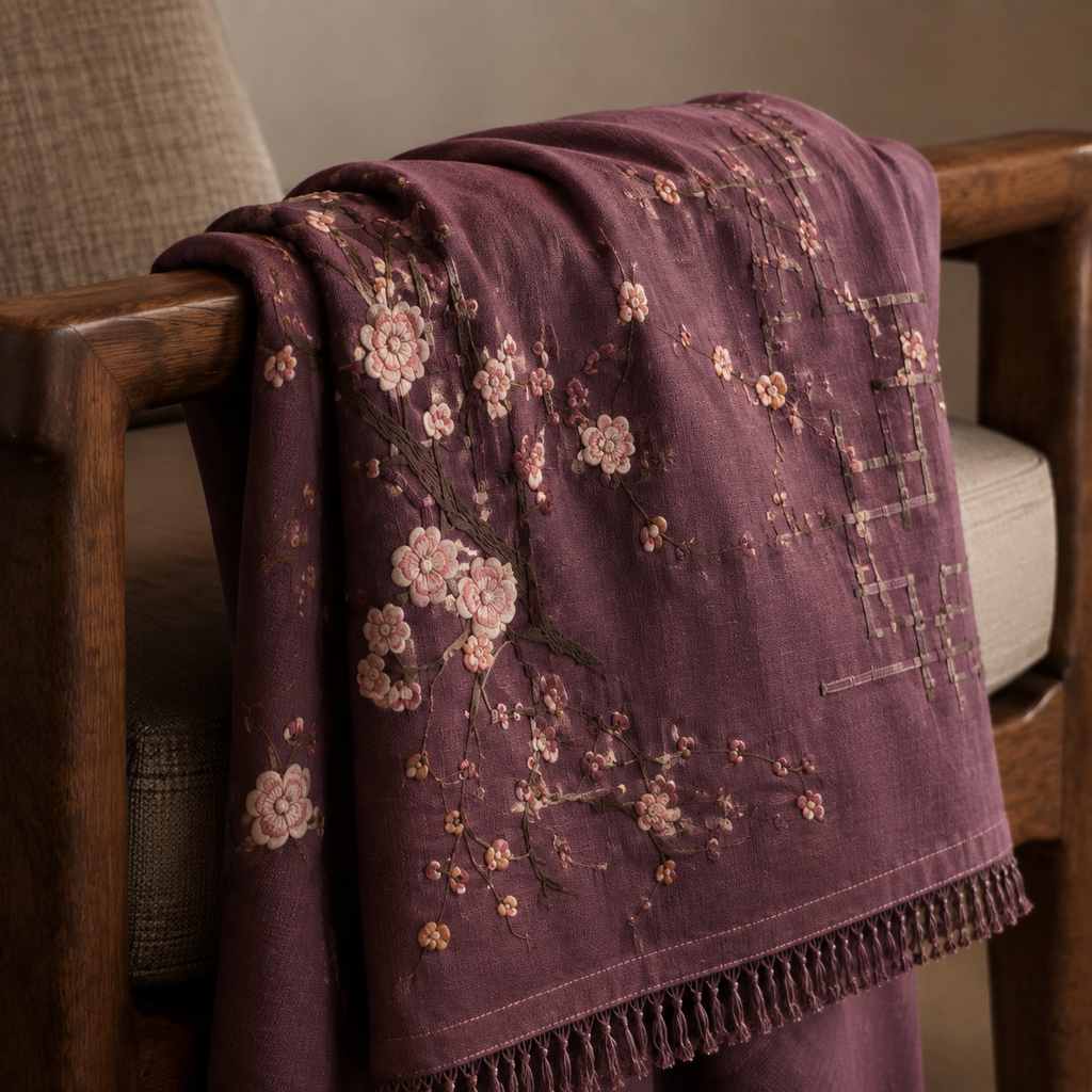 Plum Lattice Embroidered Throw
