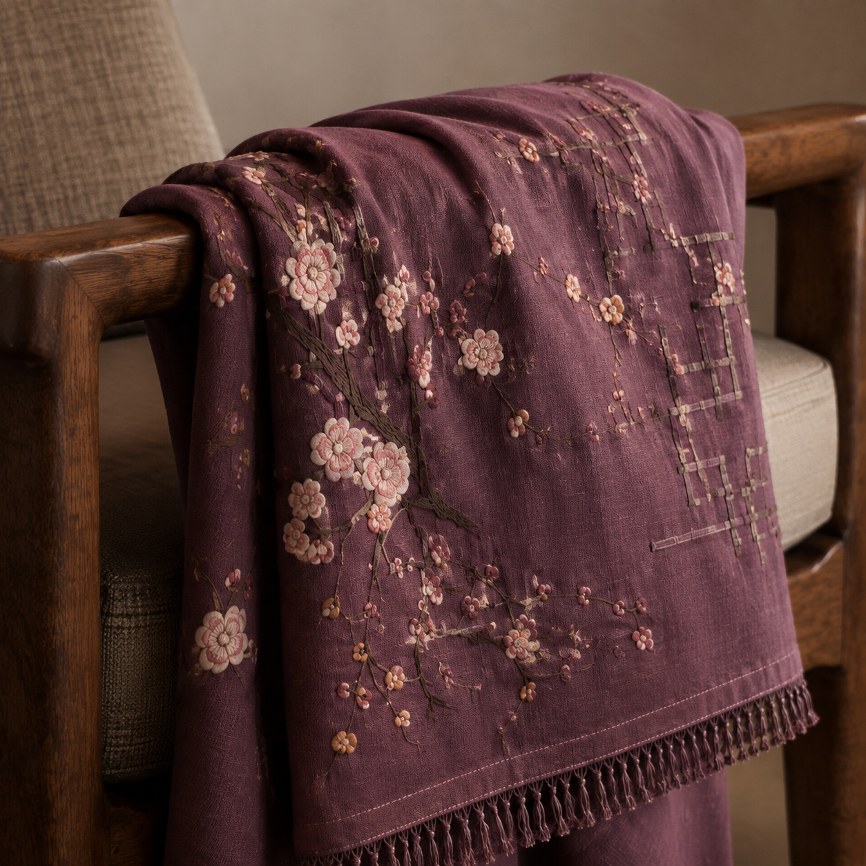 Plum Lattice Embroidered Throw