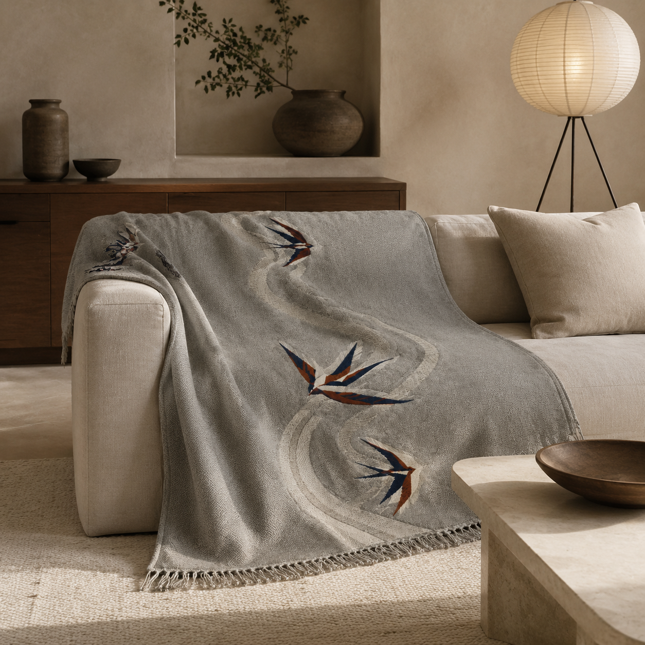 Riverpath Swallow Embroidered Throw