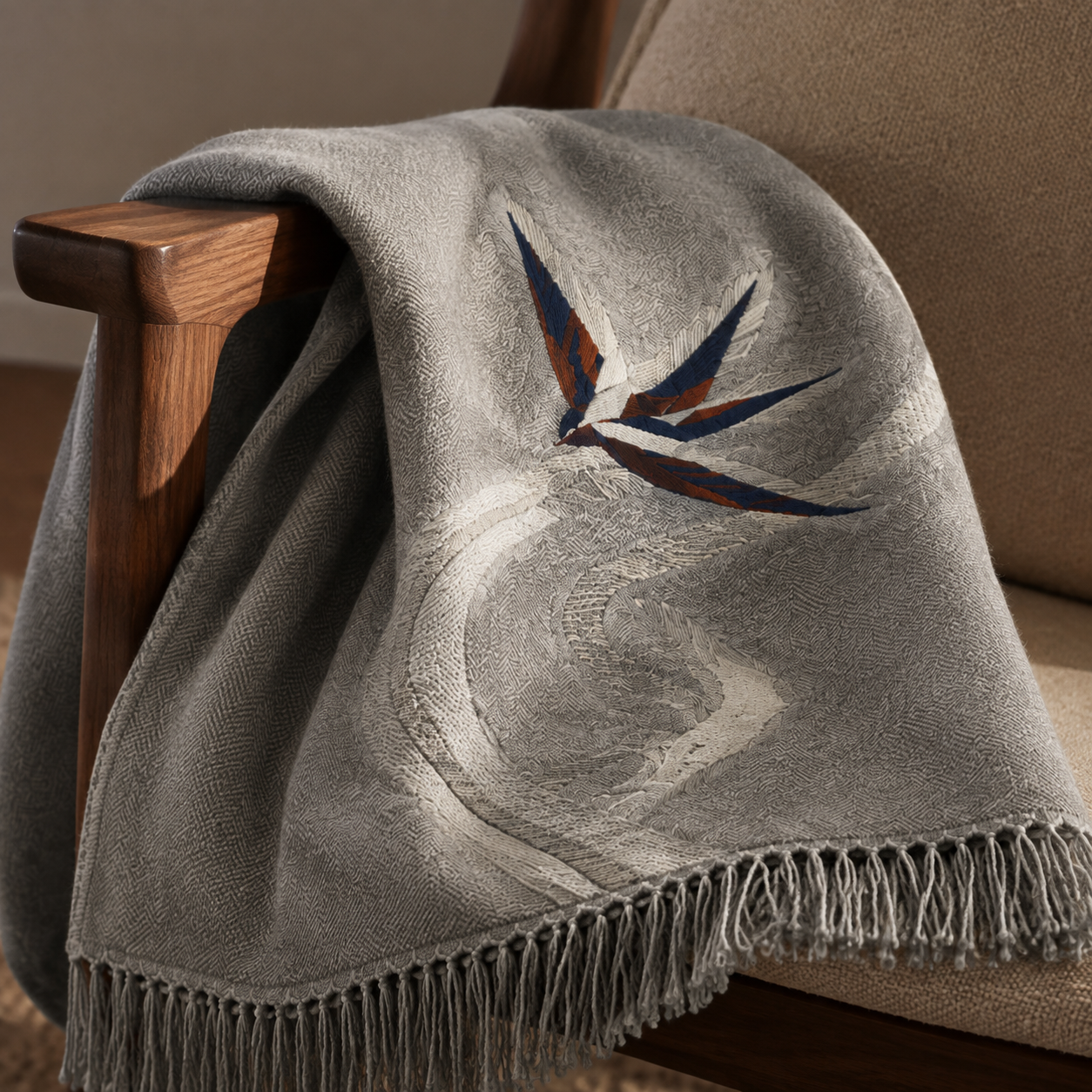 Riverpath Swallow Embroidered Throw