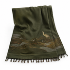 Tea Mountain Heron Embroidered Throw